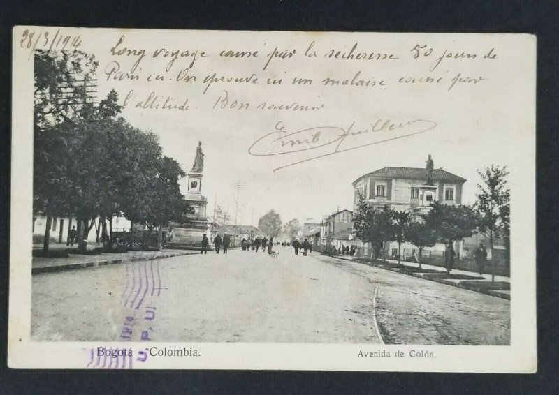 1914 Bogota Colombia to Paris France Colon Avenue Real Picture Postcard Cover 