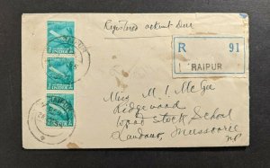 1955 Raipur India Registered Cover to Mussdoree