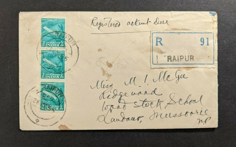 1955 Raipur India Registered Cover to Mussdoree