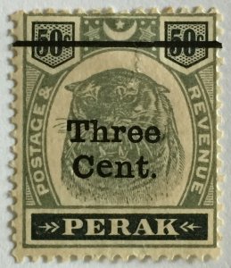 Malaya 1900 Perak Tiger 3c opt 50c ANTIQUE e in Cent MH SG#85a M2326