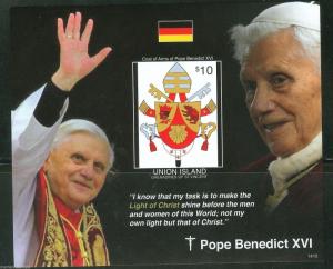UNION ISLAND  2014 POPE BENEDICT XVI SOUVENIR SHEET  I  IMPERFORATE MINT NH