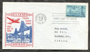 d101 - USA FDC Cover 1947. 25c Airmail Stamp