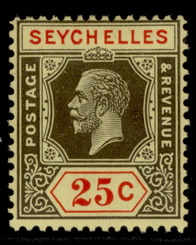 SEYCHELLES GV SG114, 25c black & red/pale yellow, M MINT.