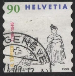 Switzerland 1044 (used) 90c Töpfer cartoons: man on knee, lady (1999)