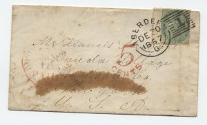 1857 Great Britain 1 shilling cover #28 Aberdeen to New York [y6680]