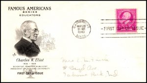 Scott 871 3 Cents Charles Eliot Artcraft FDC Addressed Planty 871-2