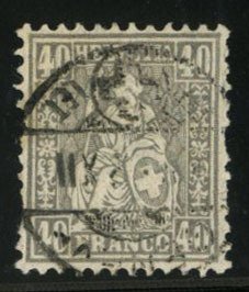 Switzerland #66 Cat$4,000, 1881 40c gray, used, defective perforations at sid...