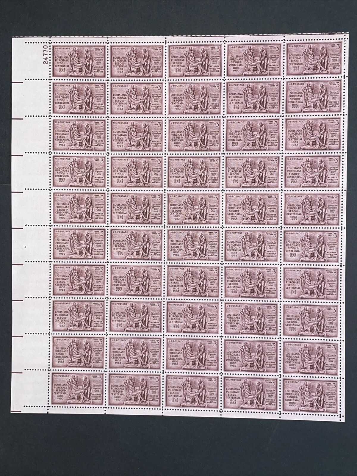 US Stamp - 1953 Louisiana Purchase - 50 Stamp Sheet - Scott #1020