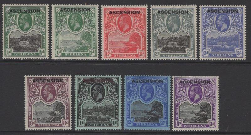 ASCENSION SG1/9 1922 DEFINITIVE SET MTD MINT