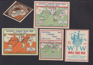 US Vintage 5 National Foreign & World Trade Week Cinderella/Poster Stamps L139