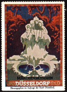 Vintage Germany Poster Stamp Düsseldorf  Fairy Tale Fountain Published On