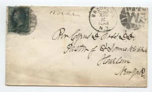 c1880 Brooklyn NY 3ct banknote cover fancy W cancel [H.804]