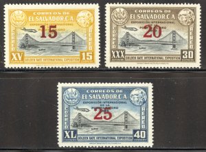 El Salvador Scott C89-91 Unused LHOG - 1944 #C66-68 Surcharged - SCV $2.45