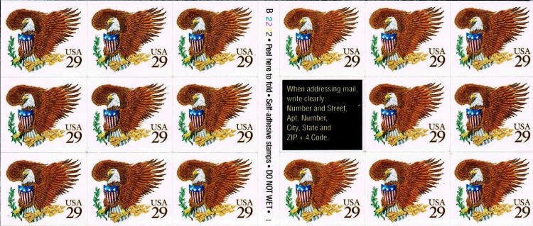 1992 29c Eagle & Shield, Brown, Booklet of 17 Scott 2595 Mint F/VF NH