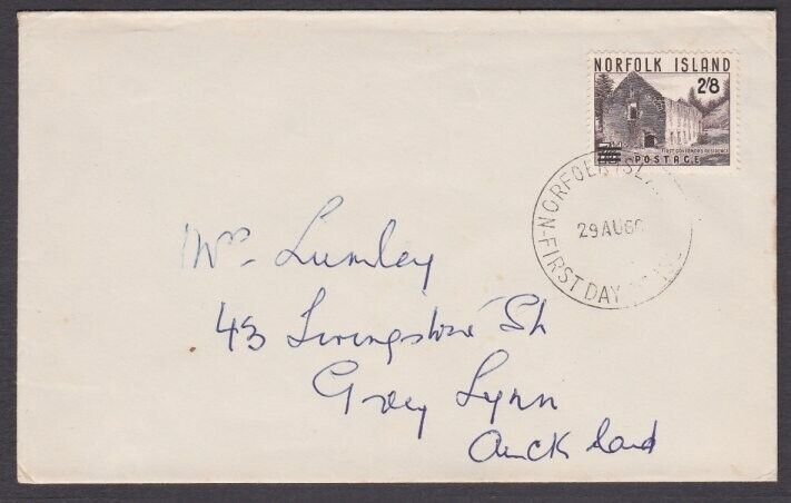 NORFOLK IS 1960 2/8d on 7½d on plain FDC to New Zealand.....................X163