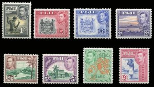 Fiji #127-131B (SG 262-266b) Cat£119, 1938-54 George VI, 1sh-£1, eight high...