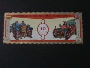​EQUATORIAL GUINEA-LOVELY CLASSIC ANTIQUE CARS-CTO LARGH STAMP VF FANCY CANCEL