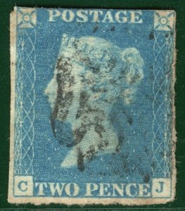 GB 1840 TWO PENCE PALE BLUE QV Stamp SG.6 Plate 2 (CJ) MX Used Cat £1,000 PRED44