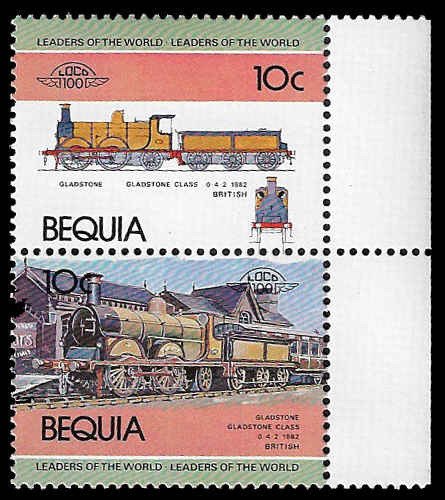 Bequia #5 MNH Se-Tenant Pair; 10c Locomotive - Gladstone Class (1984)