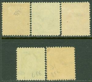 EDW1949SELL : USA 1908-09 Scott #334-38 Fine-Very Fine MOG Fresh stamps Cat $252