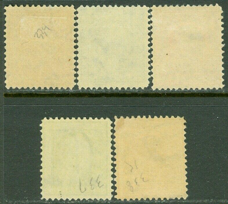 EDW1949SELL : USA 1908-09 Scott #334-38 Fine-Very Fine MOG Fresh stamps Cat $252