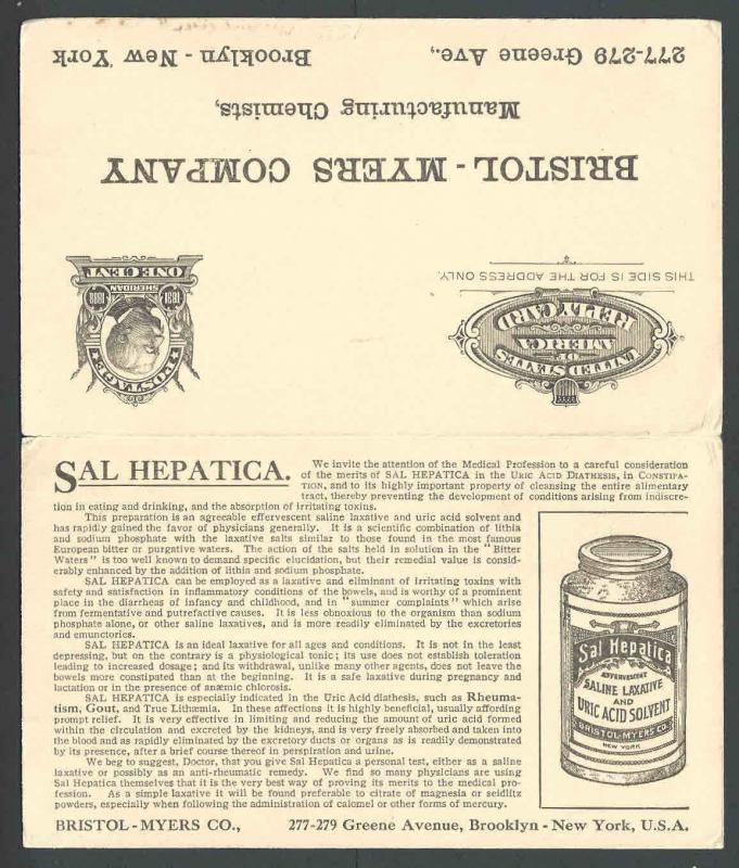 1909 Bklyn NY Bristol Myers Makes Sal Hepatica Laxative Famous Brand See Info