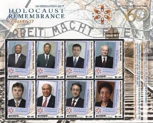 Mustique 2007  - Holocaust  - Sheet of 8 Stamps - Scott #23  - MNH