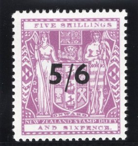 New Zealand 1940 KGVI Arms Fiscal 5/6 on 5s 6d lilac superb MNH. SG F188.