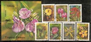 Tanzania 1995 Tropical Flower Tree Plant Sc 1303-10 7v+M/s Cancelled # 6310