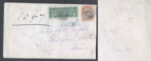 Canada-cover #8506 - 3c Small Queen+5c Registration-Cowansville,QUE single broke