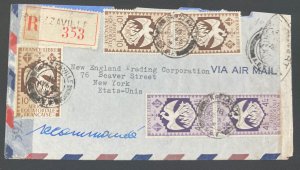 1945 Brazzaville French Equatorial Africa Airmail Cover To New York Usa