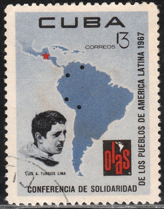 CUBA 1247, 13¢ MAP OF SOUTH AMERICA. USED. F-VF. (325)