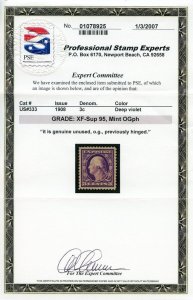 US SCOTT #333 MINT-XF-SUP-OG-LH GRADED 95 W/ PSE CERT SMQ $95 (4/18/23 GP) 