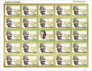 MALI 2020 ¤ GOLD EDT ¤ IMPERF MIXED SHEET 24v - MAHATMA GANDHI JOINT ISSUE MNH