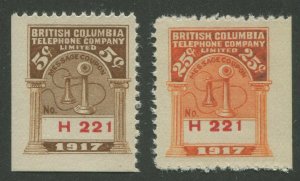 CANADA REVENUE BCT61, BCT62 BRITISH COLUMBIA TELEPHONE FRANKS