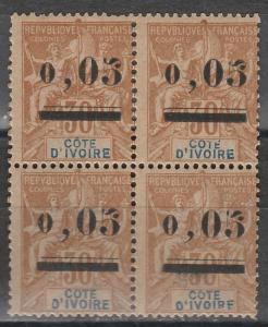 IVORY COAST 1904 TABLET 0,05 ON 30C MNH ** BLOCK 