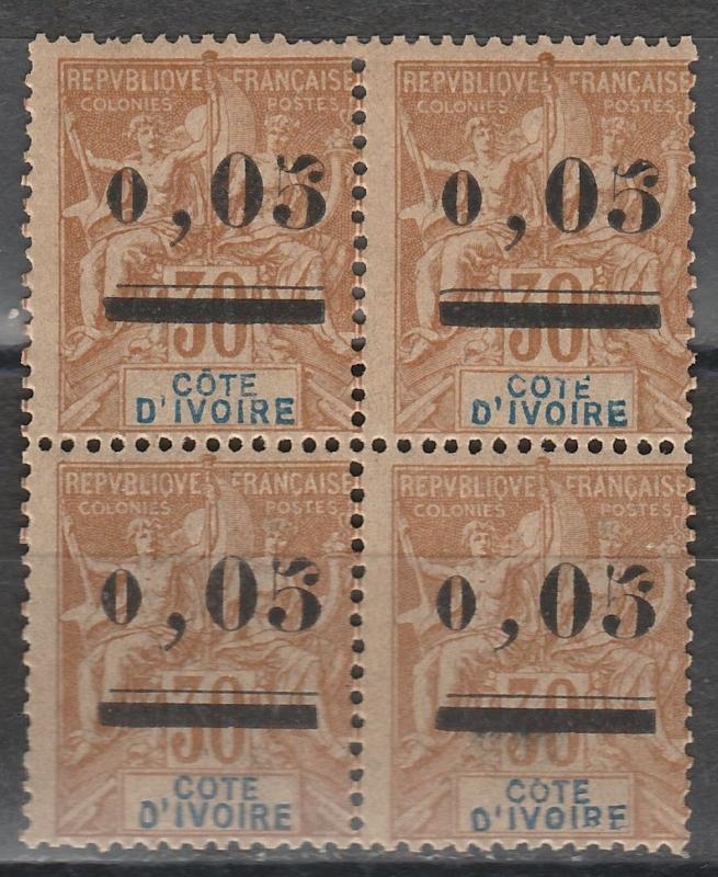 IVORY COAST 1904 TABLET 0,05 ON 30C MNH ** BLOCK 