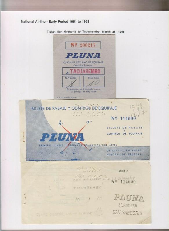 O) 1958 URUGUAY, PASSAGE TICKET AND LUGGAGE CONTROL, FROM SAN GREGORIO TO TACUAR