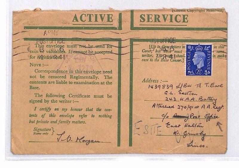 BP62 1941 WW2 GB MILITARY Cover *242 HEAVY ANTI-AIRCRAFT BATTERY* Honour Cover