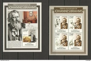 2013 Togo Music Famous People Johannes Brahms Kb+Bl ** Tg726