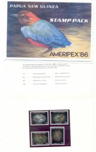 Papua N.G. # 645-648 Stamp Pack Birds Ameripex 86 Stamp Exb.