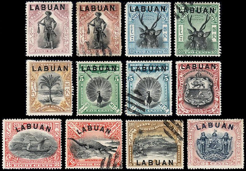 Labuan Scott 72, 72A, 73-80, 81a, 82 (1897-1900) M/Cancelled H VF, CV $170.80 B