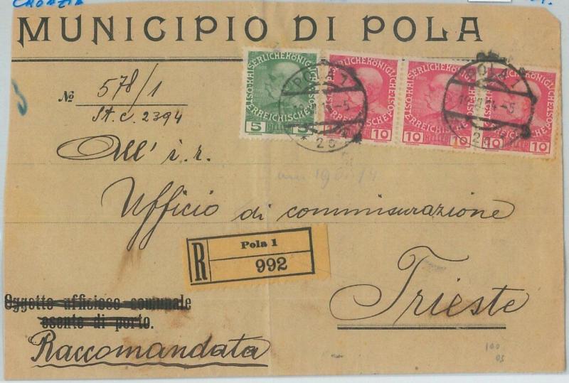 75079 - AUSTRIA Croatia - POSTAL HISTORY - REGISTERED COVER from POLA 1914