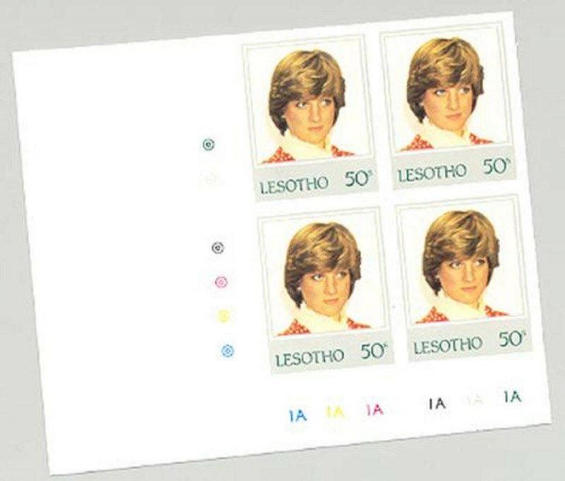 Lesotho #373 Princess Diana Birthday 1v Imperf Archival Proof Corner Block of 4