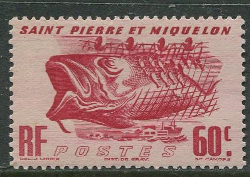 St Pierre et Miquelon.-Scott 328 -Fishing Industry -1947 -MLH- Single 60c Stamp