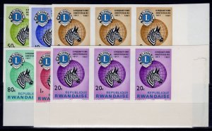 Rwanda 1967 Sc#233/238 LIONS CLUB 50th.ANNIVERSARY STRIP OF 3 SETS IMPERFORATED