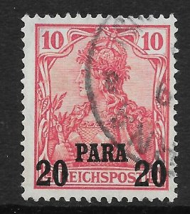 GERMAN P.O.'s IN TURKISH EMPIRE SG30 1902 20pai ON 10pf CARMINE USED