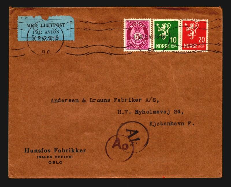 Norway 1942 Censor Cover to Denmark - Z14166