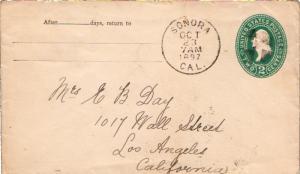 United States California Sonora 1897 segmented cork  Postal Stationery Envelope.