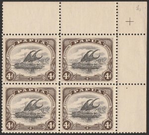 PAPUA 1907 Lakatoi Small Papua 4d wmk upright inverted, perf 11, block. MNH **.